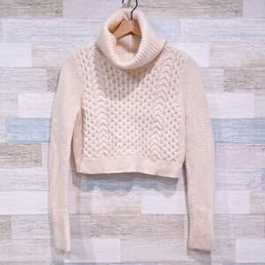 Club Monaco Angora Wool Cropped Cable Knit Turtleneck Sweater Cream Womens Small